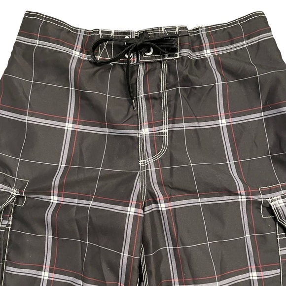 OP Black White Red Board Shorts Swim Trunks Windowpane pattern mesh lining Med - Picture 5 of 13